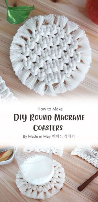 5 DIY Macrame Round Coaster Free Tutorial Ideas - Carolinamontoni.com What To Do With Macrame Scraps, Small Macrame Gifts, Macrame Scraps Project, Macrame Small Projects, Macrame Coasters Diy Tutorial, Macrame Scraps, Free Macrame Patterns Tutorials, Macrame Coasters Diy, Easy Macrame Projects