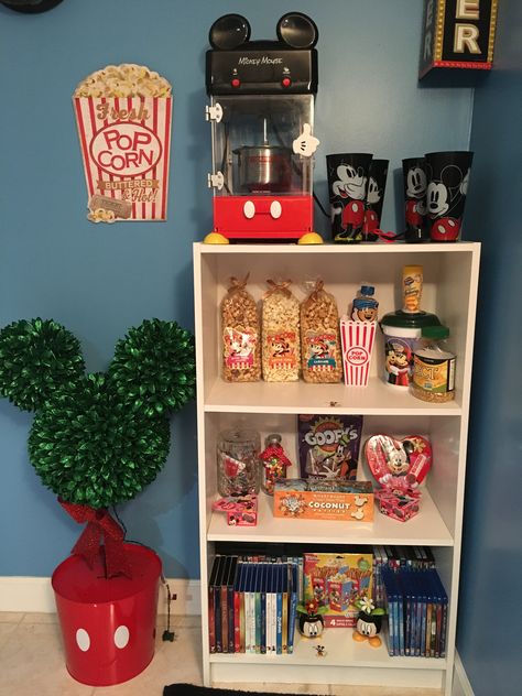 Mickey mouse basement home theater Organization Ideas On A Budget, Room Storage Organization, Storage Organization Ideas, Casa Disney, Movie Theater Rooms, Concession Stands, Deco Disney, Basement Home Theater, Basement Home