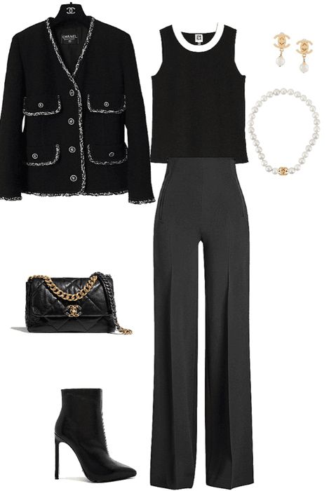 Chanel Vibes Outfit, Chanel Work Outfit, Chanel Black Outfit, Chanel Outfit Classy, Chanel Outfits Women, Chanel Aesthetic Outfit, Polyvore Chanel, Chanel Outfit Aesthetic, Chanel Style Outfits