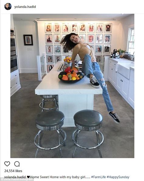 Yolanda Hadid, Farmhouse Patio, Kitchen Cart, Vintage Farmhouse, Architectural Digest, Bella Hadid, Farm Life, Beach Decor, Kitchen Interior