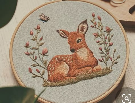 Deer Hand Embroidery, Embroidery Animal Patterns, Bambi Embroidery, Deer Embroidery Pattern, Embroidery Symbols, Moss Embroidery, Embroidered Book, Forest Moss, Textiles Embroidery