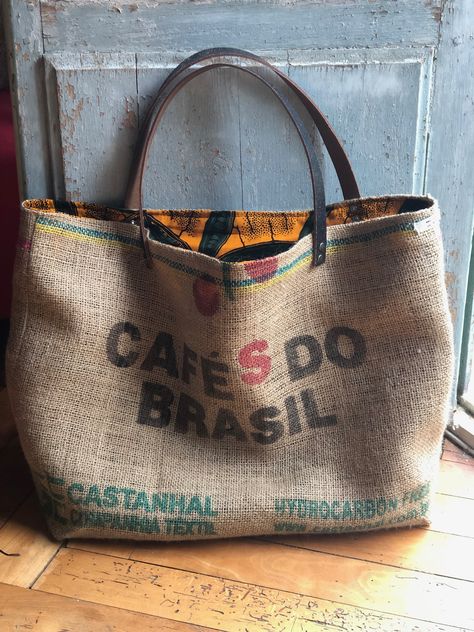 Coffee Burlap Bag Ideas, Coffee Bean Sacks, Coffee Bean Bags, Coffee Sack, Boro Stitching, Vintage Grain Sack, Diy Messenger Bag, Belly Bag, Hessian Bags