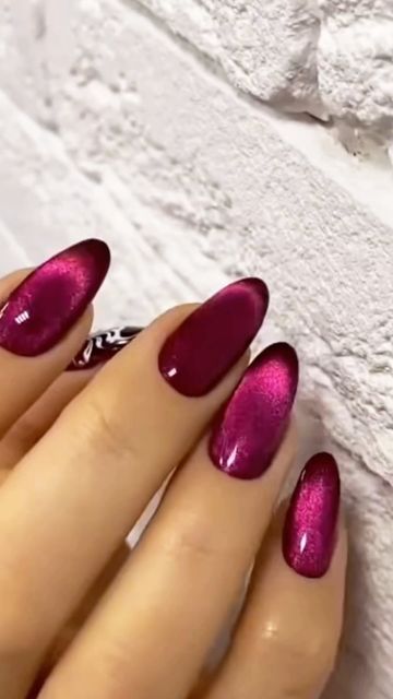 Magenta Cat Eye Nails, Cateye Christmas Nail, Red Cateye Nails, Red Cat Eye, Valentines Nail, Cat Eye Nails, January 7, Red Cat, Yellow Nails