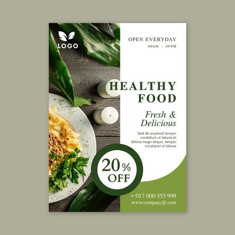 Healthy Food Restaurant, Nutrition Poster, Healthy Restaurant Food, Greens Restaurant, Cafe Menu Design, 10 Healthy Foods, Poster Food, Restaurant Poster, Poster Template Free