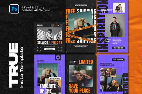 True Fashion Streetwear Instagram Template, Social ft. streetwear & socialmedia - Envato Fashion Streetwear, Instagram Template, Graphic Design Art, Social Media Design, Instagram Accounts, Art Illustration, Design Template, Streetwear Fashion, Design Art