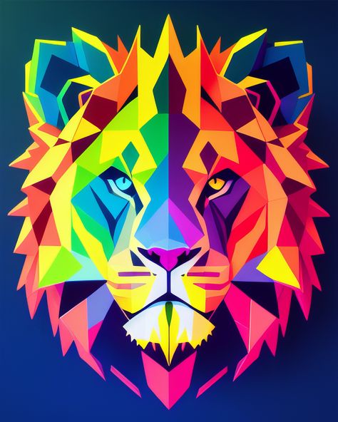 Geometric Tiger, Rainbow Lion, Geometric Lion, Wpap Art, Pop Art Animals, Art Investment, Cubism Art, Pop Art Posters, Diy Wall Art Decor