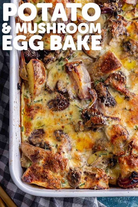 Mushroom Egg Bake, Mushroom Breakfast Casserole, Potato Egg Bake, Potato Egg Casserole, Egg And Cheese Casserole, Vegetarian Breakfast Casserole, Oven Baked Eggs, Potato Mushroom, Best Mushroom Recipe