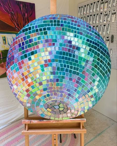 Painted Disco Ball Canvas, Disco Ball Acrylic Painting, Trending Art 2023, How To Paint A Disco Ball, Mirrorball Painting, Mirrorball Art, Mirrorball Print, Disco Ball Painting, Disco Ball Art