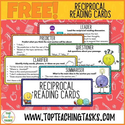 Reciprocal Reading Freebie Reciprocal Reading, Reciprocal Teaching, Teaching Reading Strategies, Higher Order Thinking Skills, Teaching Literature, Tricky Words, Reading Comprehension Strategies, Higher Order Thinking, Nonfiction Texts