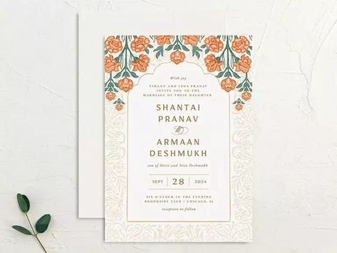 The Knot Invitations boho floral wedding invite covered in romantic orange blooms Invitation Card Cover Design, Marigold Wedding Invitation, Wedding Invitation Cover, Desi Wedding Invitations, Indian Wedding Invite, Boho Wedding Invitations, Indian Invitation Cards, Wedding Card Design Indian, Bohemian Wedding Invitations