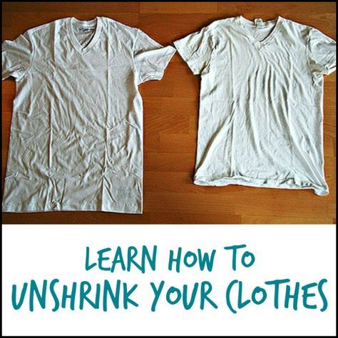 Want to bring your clothes back to its original size? Here's how to unshrink them... How To Unshrink A Shirt, How To Stretch Out A Shirt That Shrunk, How To Unshrink Your Clothes, How To Stretch Out A Shirt, How To Shrink A Shirt, Stretch Clothes, Helpful Things, Simple Sewing, Crew Neck Tshirt