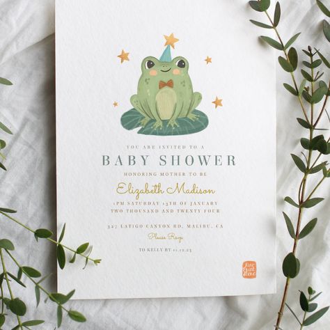 Watercolor Magic Frog Baby Shower Invitation - Baby Shower Invitations Watercolor Baby Shower Card, Frog Baby Showers, Frog Theme, Custom Baby Shower Invitations, Gender Neutral Baby Shower Invitations, Watercolor Baby Shower, Watercolor Cute, Woodland Baby Shower Invitations, Baby Shower Card