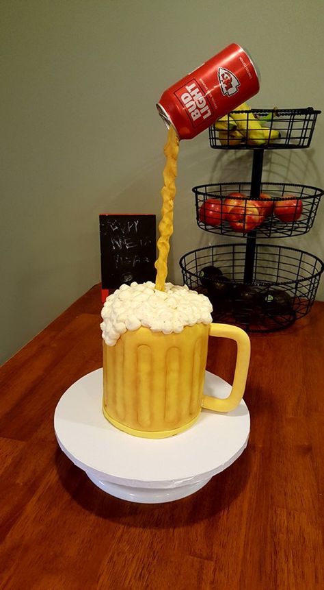 Superbowl Cake, Mug Cupcake, Beer Can Cakes, Sculpted Cake, Beer Mug Cake, Anti Gravity Cake, Gravity Defying Cake, Cake In A Can, Chocolate Labels