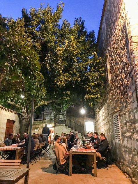 Roki: A Cozy Countryside Taverna with the Best Peka in Croatia - Compass Twine Coast Aesthetic, Croatia Beach, Sidewalk Cafe, Croatia Holiday, Dalmatian Coast, Stone Street, Rustic Restaurant, Visit Croatia, Underground Tunnels