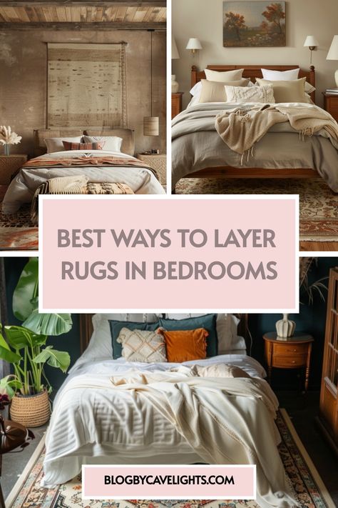 🌿 Step into comfort with our guide on bedroom rugs under the bed. Learn how to select and style layered rugs for a luxurious feel right at home. Click now to transform your bedroom into a sanctuary of style and comfort! Rugs In Bedrooms, Mix And Match Rugs, Layered Rugs Bedroom, Layer Rugs, Bed Rugs, Layering Rugs, Unique Bedroom Ideas, Rug Layering, Bedroom Guide