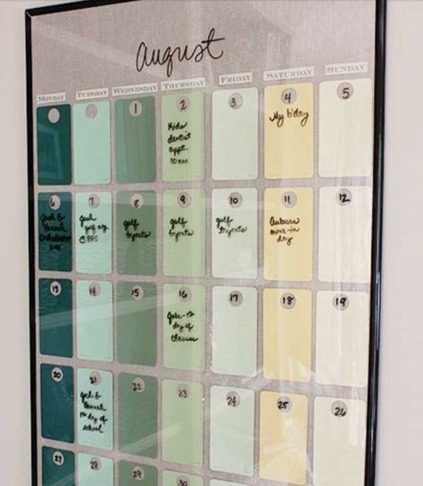 Paint Sample Calendar, Paint Swatch Calendar, Diy Calendar Wall, Glass Calendar, Paint Sample Cards, Framed Calendar, Personalised Calendar, Personalized Calendar, Ra Ideas