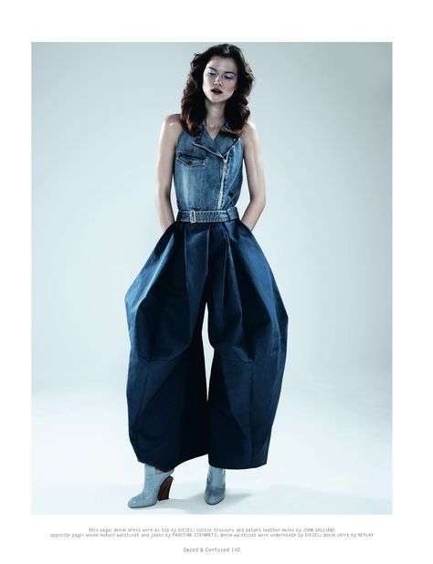 true blue: kasia struss by josh olins for dazed & confused Kasia Struss, Distressed Clothing, Dazed Confused, Denim Inspiration, Balloon Pants, Denim Projects, All Jeans, Denim Day, Current Fashion