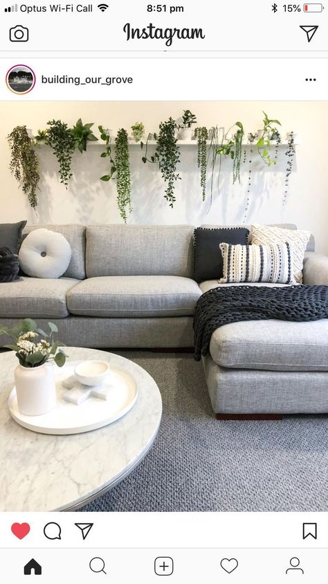 Shelf Above The Couch, Shelf Above Couch With Plants, Plant Wall Above Couch, Living Room Plant Shelf, Plant Shelf Above Couch, Plants Above Couch, Ledge Above Couch, Plants Behind Couch, Above Couch Decor Ideas