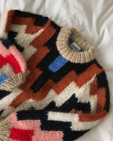 Our Daily Edit on Instagram: “Our kind of knitwear - thanks @ganni ❤️💙🖤💗 #ganni #gannigirls #knitwear #mohairknit” Ganni Knitwear, Ganni Knit, Ganni Sweater, Vivian Westwood, Edit On Instagram, Scrap Yarn, Mohair Knit, Textiles Fashion, Get Dressed