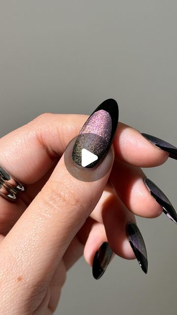 Lights Lacquer on Instagram: "How to create the perfect magnetic ombre french nails for spooky season! 🖤💜

Products used: Brujits, Dark Arts, Tuxedo Mask, Detail Brush, & Totally Gelly. 

#lightslacquer #nails #nailinspo #fallnails #athomenails #fallinspo #almondnails #halloweennails #halloweennailart #magneticpolish #purplenails #frenchtips #frenchnails #blacknails #magneticnails #nailhack #easynails #simplenails #fallnailart #nailartinspo #naildesign #nailart #trendynails #trendynailart #nailpolish #nailtutorials #nailartvideos #nailtrends #trendynails #witchynails" Glitter Dip Nails, Tuxedo Nails, Ombre French Nails, Lights Lacquer, Witchy Nails, Tuxedo Mask, Magnetic Nails, Dark Arts, Glitter Dipped