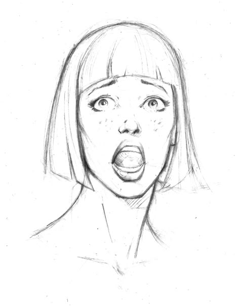 Scared Face Drawing, Human Face Drawing, Scared Face, Facial Expressions Drawing, Female Face Drawing, Drawing Face Expressions, Draw Faces, Comic Face, Mouth Drawing