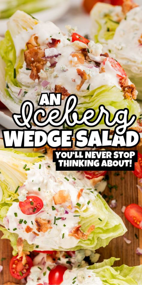 Iceberg wedge salad with creamy dressing Iceberg Lettuce Recipes, Wedge Salad Dressing, Easy Wedge Salad, Iceberg Wedge Salad, Iceberg Lettuce Salad, Wedge Salad Recipes, Lettuce Wedge, Lettuce Recipes, Salad Recipes Healthy Easy