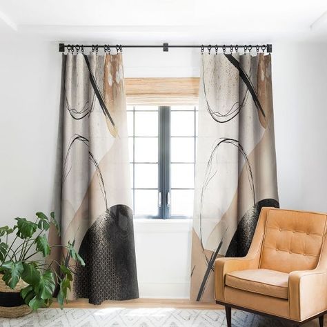 Sheila Wenzel Ganny Minimalist Black Gold Single Panel Blackout Window Curtain - Society6 : Target Rust Bedroom Ideas, Rust Bedroom, Tan Curtains, Curtains Rods, Curtains Outdoor, Dining Room Curtains, Coffee Room, Art Window, Energy Efficient Design