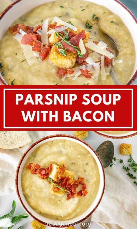 Health Soup Recipes, Fall Soup Recipes Healthy, Healthy Soup Recipes Clean Eating, Vegetable Puree Soup, Lunch Soup, Bacon Soup Recipes, Root Vegetable Soup, Parsnip Recipes, Easy Soup Recipe