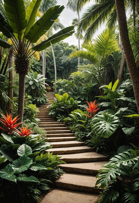 27 Dream Garden Ideas for Your Ultimate Backyard Oasis 46 Balinese Landscape Design, Tiki Garden Ideas, Tropical Zen Garden, Tulum Garden, Jungle Palace, Bali Gardens, Tropical Courtyard, Landscaping Elements, Resort Garden