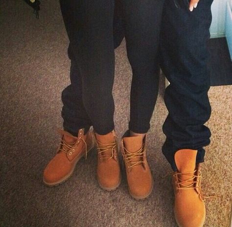 His and Hers Timberland Boots Dope Couples, Swag Couples, Timberland Outfits, Yellow Boots, Couple Style, Couple Shoes, Timberlands, Matching Couple Outfits, Fashion Couple