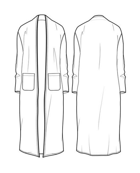 Abaya Technical Drawing, Kimono Flat Sketch, Coat Technical Drawing, Coat Flat Sketch, Technical Sketch, Suit Drawing, Sketch Template, Dress Sewing Patterns Free, Pattern Sketch