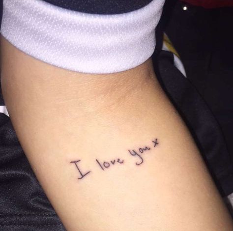 Boyfriend girlfriend tattoo, meaningful , boyfriends handwriting tattoo, I love you Boyfriend Girlfriend Tattoos, Handwriting Tattoo, Girlfriend Tattoos, Tattoo Meaningful, Handwriting Tattoos, Tattoo Quotes For Men, Quotes For Boyfriend, Tattoo For Boyfriend, Matching Tats