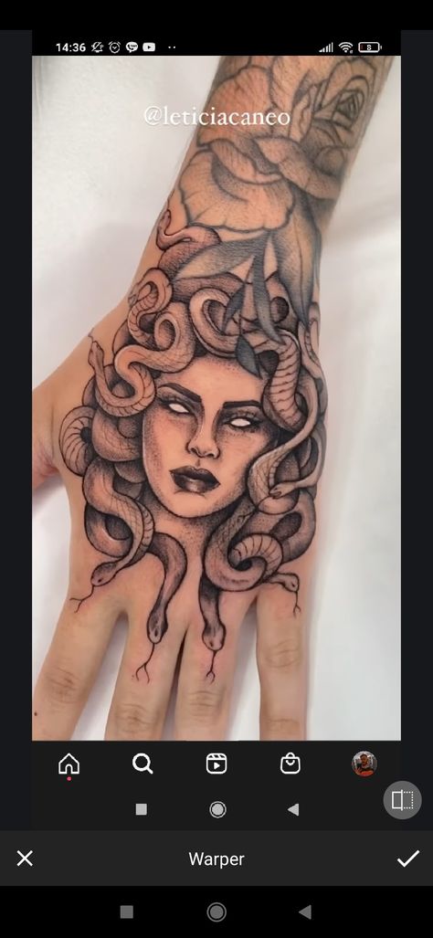 Medusa Hand Tattoo Stencil, Hand Tattoo Medusa, Hand Tattoos Large, Madussa Tattoo Design Hand, Madussa Hand Tattoo, Hand Tattoos Big, Medusa Hand Tattoos For Women, Skull Hand Tattoo For Women, Medusa Tattoo On Hand