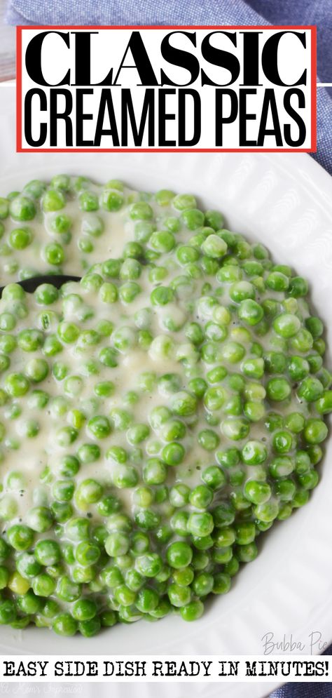 Creamed Peas Pin 1 Easy Creamed Peas, Creamed Peas Recipe, Creamed Peas And Potatoes, Green Peas Recipes, Peas Recipes, Easy Roasted Cauliflower, Vegetable Casseroles, Spring Side Dishes, Creamed Peas