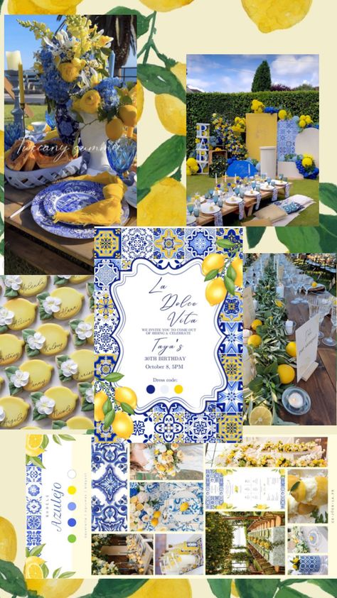 Citron weeding mariage thème them blue Weeding Themes, Mediterranean Party, Amalfi Coast Wedding, Dinner Themes, 25th Birthday, Positano, 18th Birthday, Hen Party, Weeding