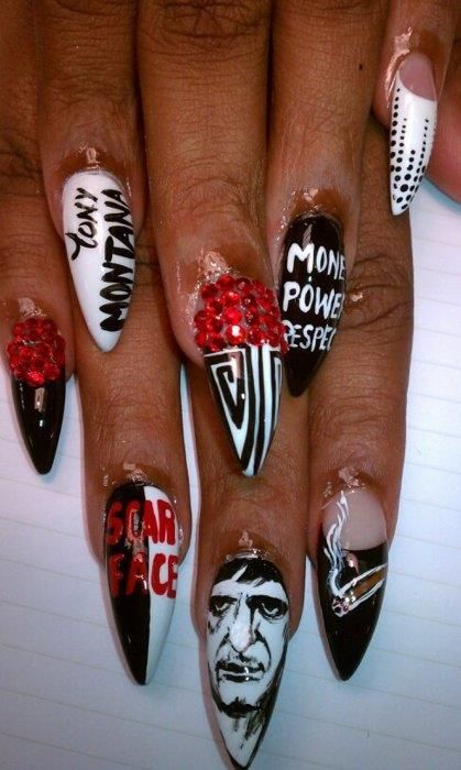 nail art ~ Scarface Eccentric Style, Nail Blue, Tony Montana, Nail Pictures, Inspired Nails, Beautiful Body, Cute Nail Art, Stiletto Nails, Fun Nails