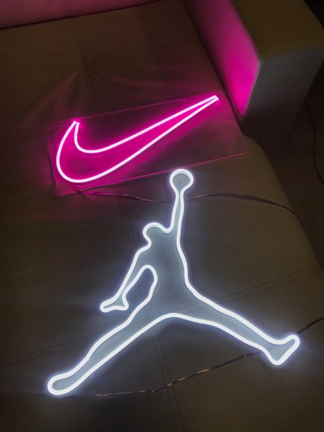 Neon sign for home and bedroom Nike Room Decor, Led Light Signs Bedroom, Led Signs Bedroom, Led Lights Bedroom Ideas Decoration, Lid Lights, Led Lights Bedroom, Neon Room Decor, Bedroom Neon Sign, Neon Lights Bedroom