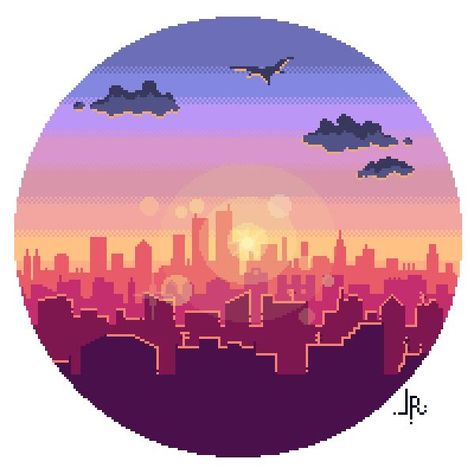 #pixelart #dangerouslyslowcat #video #pixel #art #pixels #sunset #city #clouds #sun Cloud Pixel Art, Pixel Sunset Art, Pixel Sunset Aesthetic, Dreamy Pixel Art, Cityscape Pixel Art, Cute Sun, Easy Pixel Art, Sunset City, Birds Flying