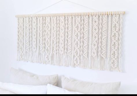 Macrame Headboard Diy, Macrame Bed Headboard, Macrame Above Bed, Macrame Over Bed, Macrame Wall Hanging Over Bed, Macrame Wall Hanging Above Bed, Macrame Bed, Rainbow Headboard, Diy Headboard Ideas