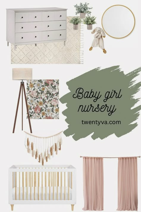 #babyroom #nurseryroom #babyboyroom Green Nursery Girl, Green Baby Nursery, Pink And Green Nursery, Boho Nursery Girl, Blush Pink Nursery, Organization Nursery, Closet Nursery, Blush Nursery, Girly Nursery