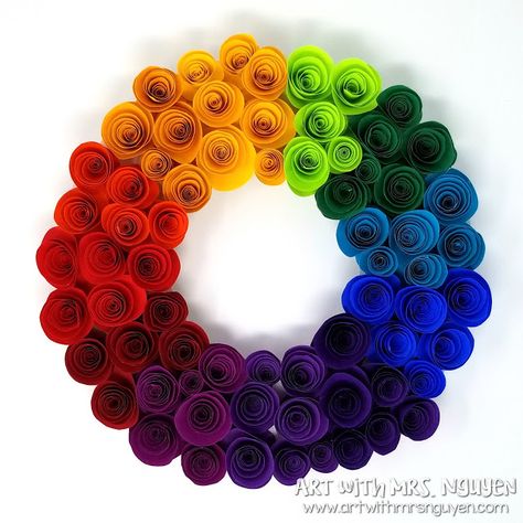 How to create a Color Wheel Wreath. By: Art with Mrs. Nguyen Colour Wheel Design Ideas, Color Wheel Tattoo, Color Wheel Fashion, Color Wheel Lesson, Braces Color Wheel, Hair Color Wheel, Color Wheel Design, Color Wheel Art Projects, Colour Wheel Theory