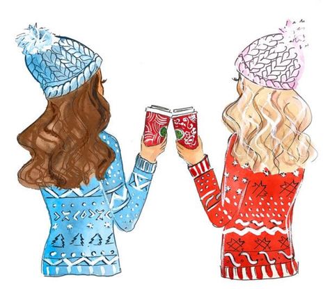 A Blondie and a Brownie Merry Christmas! Bff Christmas, Best Friend Drawings, Friends Illustration, Bff Drawings, Christmas Wallpapers, Friends Christmas, Drawings Of Friends, Bff Pictures, Friend Christmas