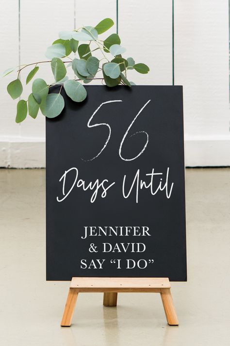 The stylish printed chalkboard sign is sure to become a decorative focal point of any table. Functional and affordable, it’s the perfect countdown board for a bride and groom to use at the bridal shower, engagement party, and wedding. A top class, cheap chalkboard option for a personalized wedding sign. Not only is it a great idea for the wedding but it’s also a decoration that you, as newlyweds, can use at home as you countdown to the next big occasion. Bridal Shower Chalkboard, Reception Accessories, Wedding Reception Accessories, Wedding Shower Signs, Wedding Chalkboard Signs, Aisle Runner Wedding, Bubbly Bar, Couple Wedding Shower, Personalized Wedding Sign