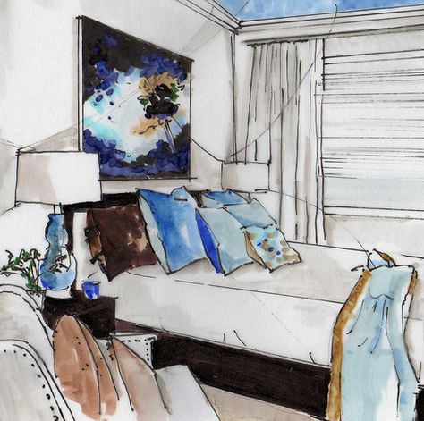 Bedroom Watercolor, Croquis Architecture, Interior Design Renderings, Drawing Interior, Toyo Ito, Interior Design Drawings, Interior Design Sketch, Interior Design Sketches, Norman Foster