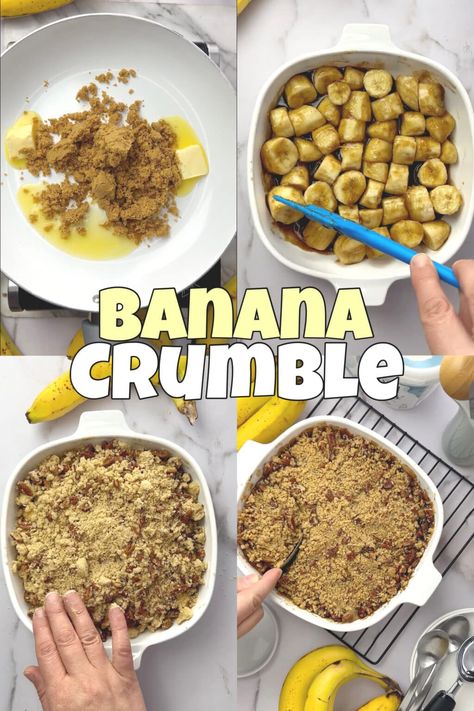 Banana Crumble | Cheap & Easy Dessert Banana Crumble Recipe, Banana Crumble Cake, Banana Crisp Recipe, Crumble Topping For Banana Bread, Quick Crumble Topping, Brown Banana Recipes, Banana Crumble Coffee Cake, Oat Fruit Crumble, Gluten Free Christmas Baking