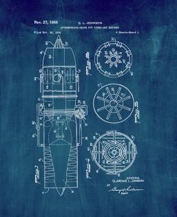 Afterburning Means For Turbo-jet Engines Patent Print Print Poster, Midnight Blue, Art Poster, Blue