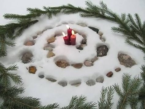 Solstice spiral. Image via tumblr. Solstice Spiral, Winter Solstice Party, Yule Traditions, Solstice Party, Yule Celebration, Winter Solstice Celebration, Pagan Yule, Solstice Celebration, Twelfth Night