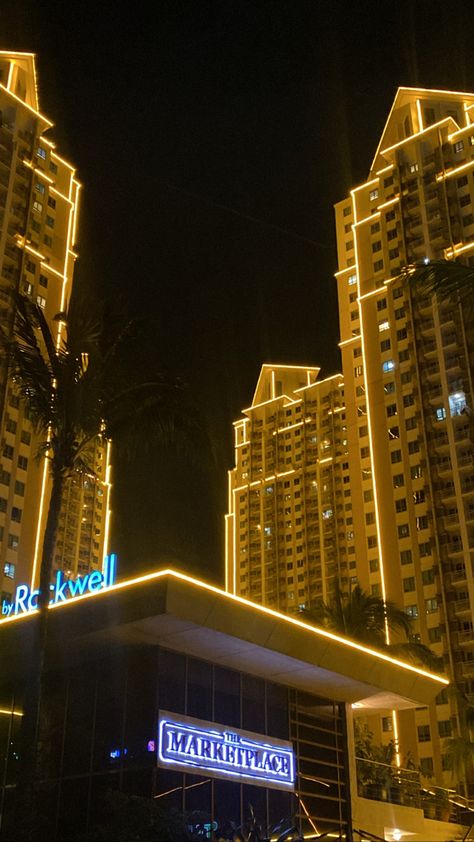 Makati City At Night, Manila City Lights, Manila Aesthetic Night, Rockwell Makati, Manila Aesthetic, Fake Travel, Building Aesthetic, Makati City