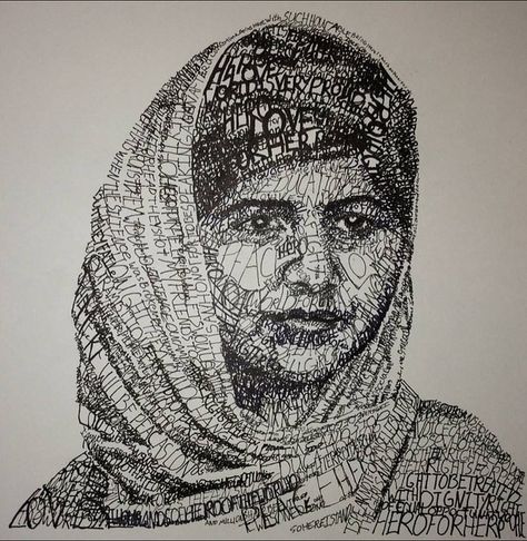 Malala Yousafzai | Flickr Michael Volpicelli Typographic Portrait, Typography Portrait, Text Portrait, Malala Yousafzai, White Drawing, Images And Words, Gcse Art, Black And White Drawing, Text Art