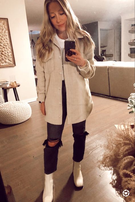 Shacket outfit White Leather Shacket Outfit, White Shacket Outfit Women, Cream Shacket Outfit Women, Faux Leather Shacket Outfit, Cream Shacket Outfit, White Shacket Outfit, Leather Shacket Outfit, Shacket Outfit Women, White Sherpa Jacket